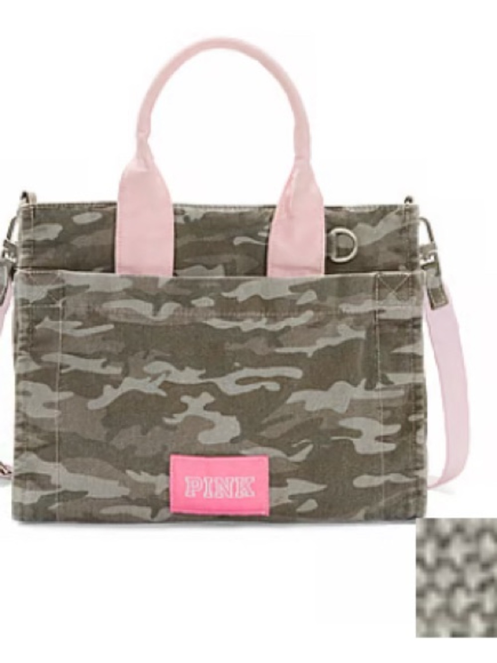 New Green Victoria's Secret PINK Camouflage Canvas Mini Tote Purse Crossbody NWT